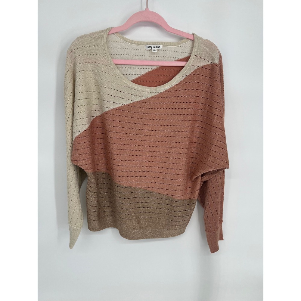 Kathy Ireland Metallic Colorblock Knit Batwing Sweater Pink Bronze PXL HS65042